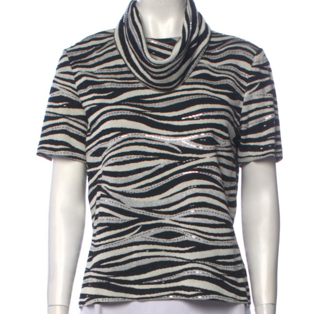 St. John Black & White Zebra Striped Top - Size Medium